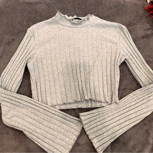 shein turtle neck crop top with flared sleeves
